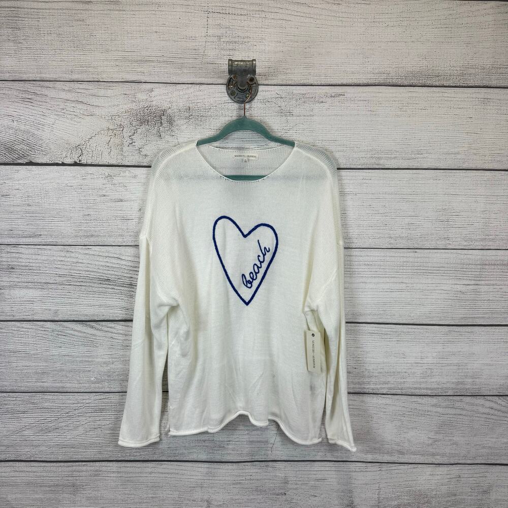 Madison + Hudson Women's White Beach Embroidered Knit Sweater Size Size XL